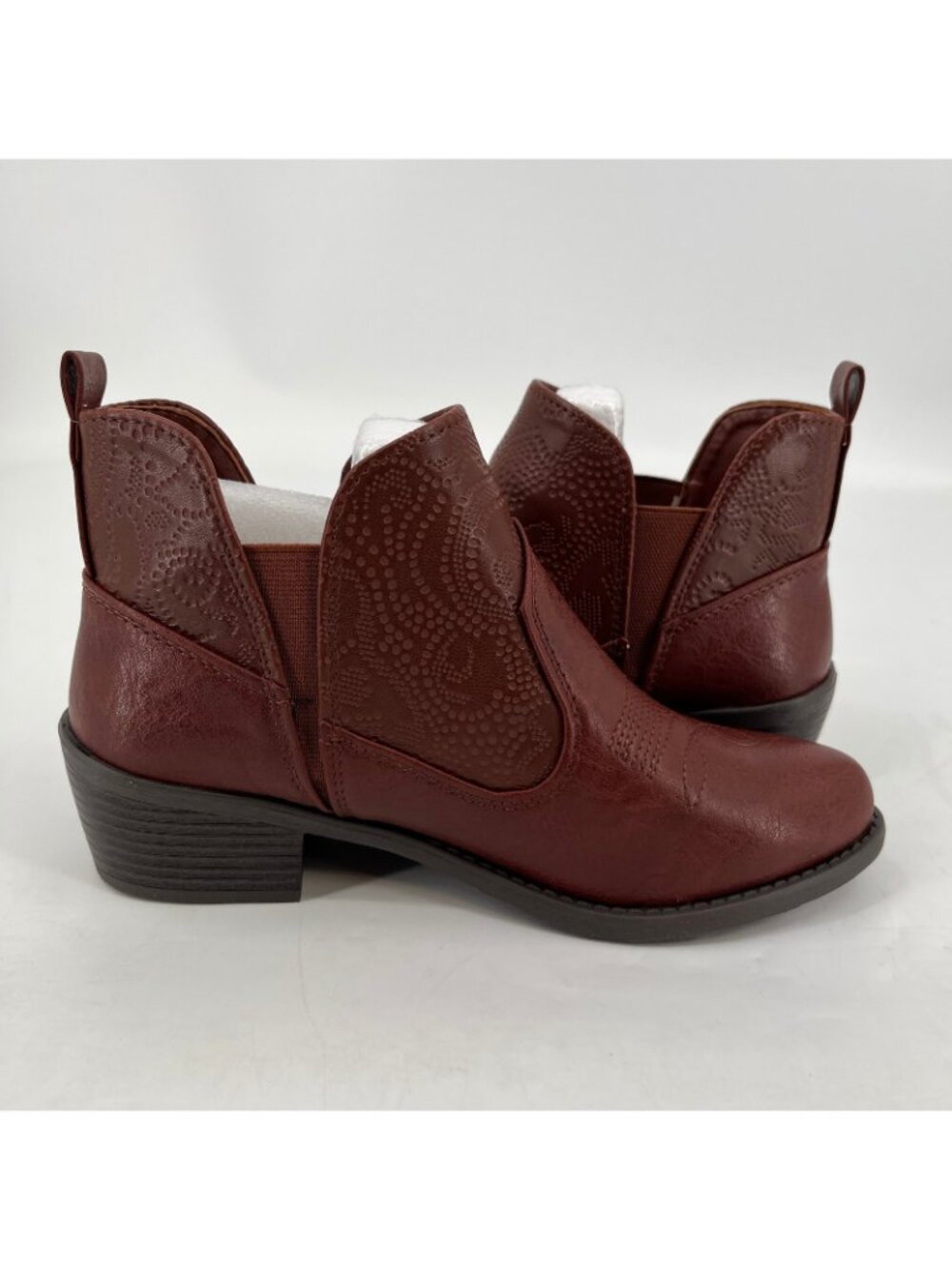 Easy Street Legend Western Ankle Boots Brown Size 7W Faux Leather Block Heel - Picture 11 of 16